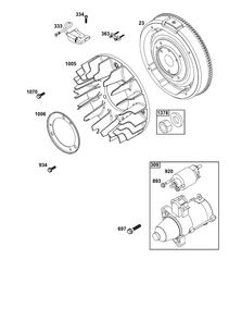 Flywheel, Ignition, And Starter Group Diagram and Parts List for 613477-0283-J1 400000 - 699999 Briggs and Stratton Engine